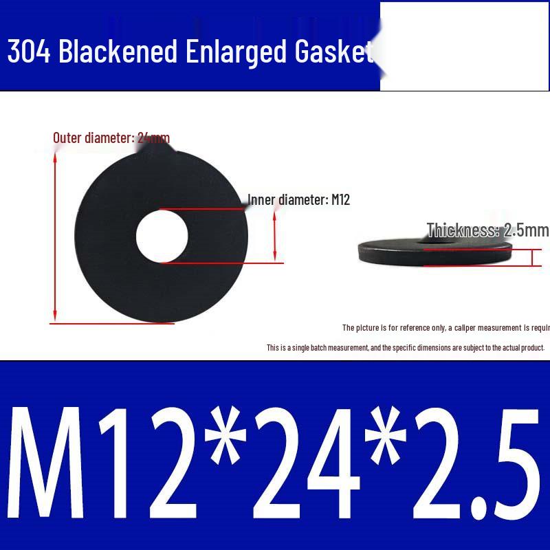 Large Black 304 Stainless Steel Ultra-Thin Oversized Flat Washer, Zinc-Plated