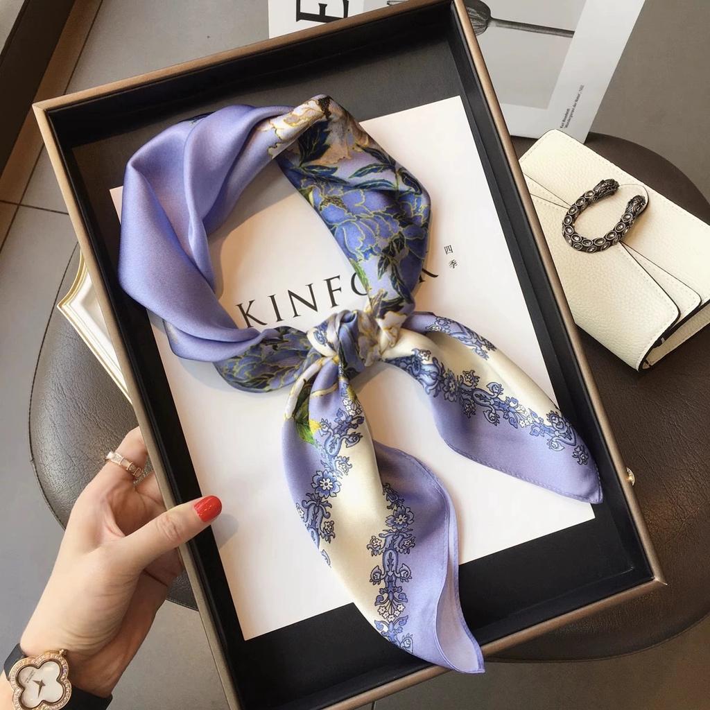 Bandanas Quadratisch 100% Seide Schal Damen Mädchen Stirnband Accessoires Taschentuch Halstuch Haarschal Modedruck Halstücher