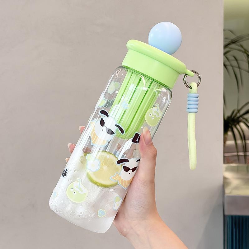 Cute Cartoon Floating Ball Straw Plastic Large Capacity Water Cup Portable High Aesthetic Value Anti-Fall Handy Cup For Girls