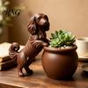 Décoration d'Art de Jardin Moderne Cache-pot Teckel à Poil Long Imprimé 3D, Pot de Fleurs Chien Mignon pour Cactus Plantes d'Air Pot de Fleurs Succulentes, Décoratif