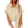 Casual Loose Women Shirt Short Sleeve Lapel Button Down Top With Pocket Tshirt Fashion Color
