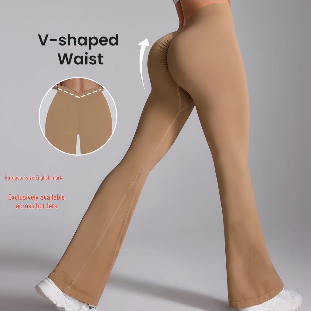 High Waist Deep V Flare Yoga Pants with Tummy Control and High Elasticity for Women