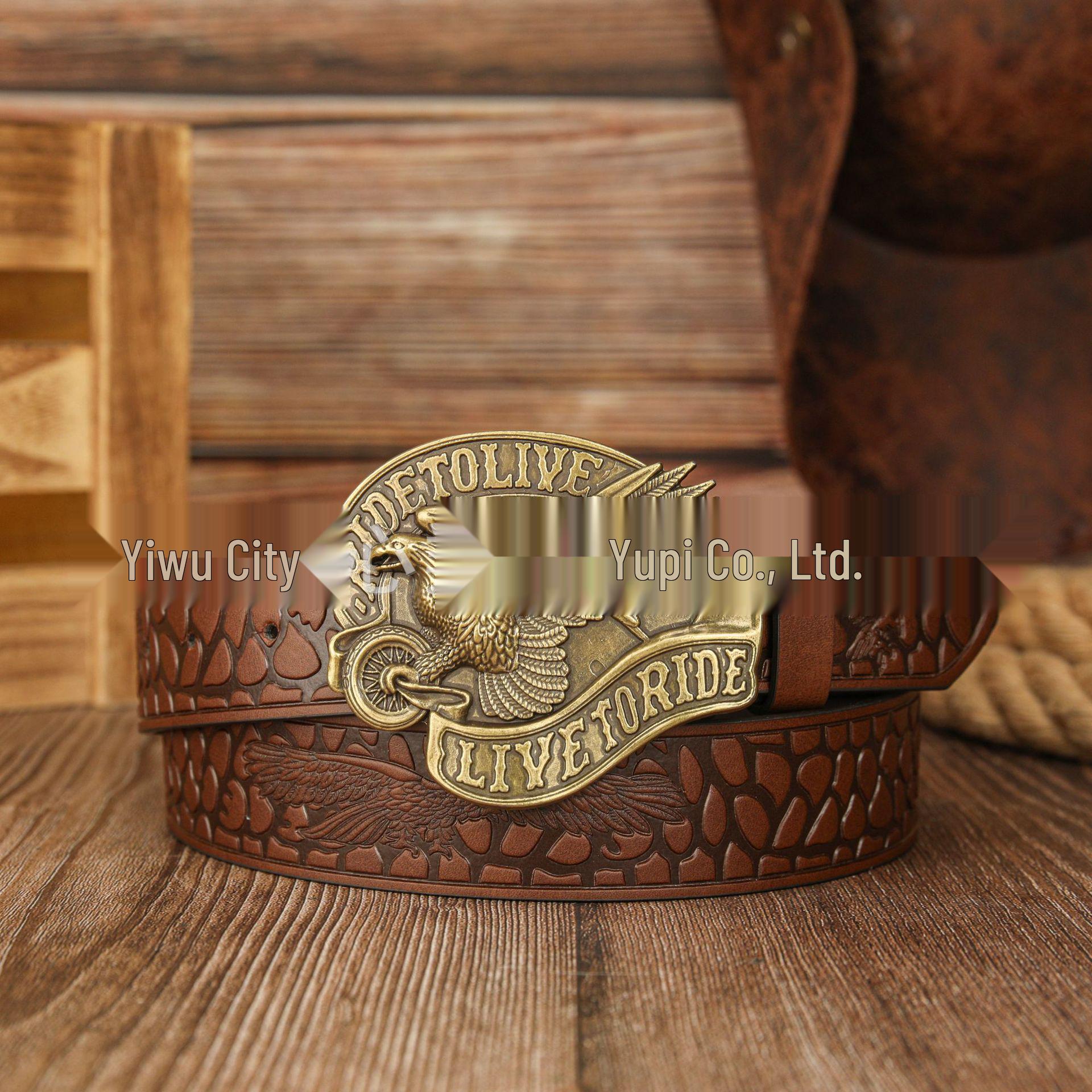 Retro Eagle Embossed Leather Unisex Belt 120cm
