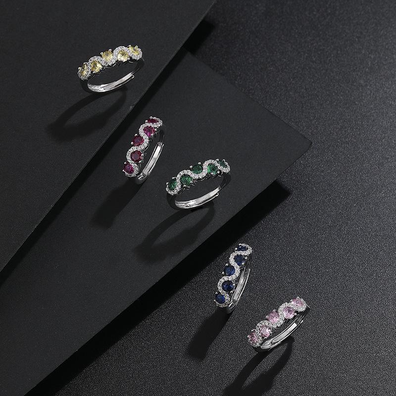 Women's Color Gem Wave Ring - High-Quality Light Luxury Fashion with Twisted Wire Design