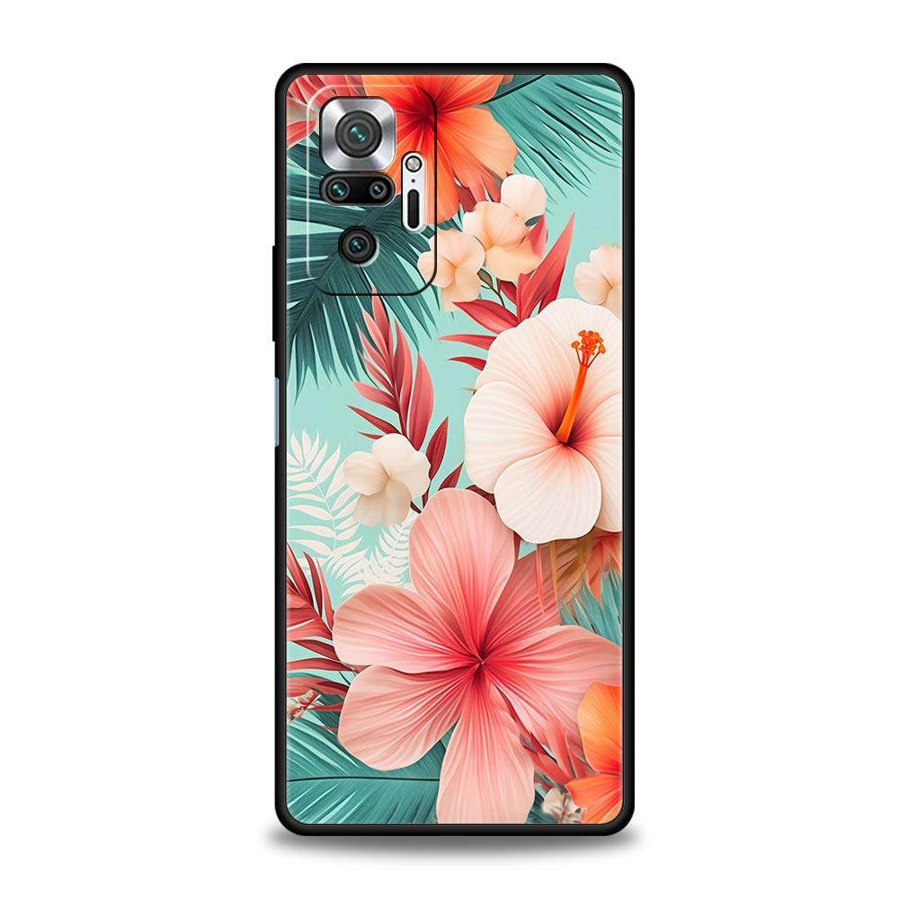 Phone Case For Xiaomi Redmi Note 14 13 12 5G 9S 9 10 11 Pro Plus 4G 9T 14C 13C 12C 10C 9C 9A Soft Cover Beauty Flowers Leaves