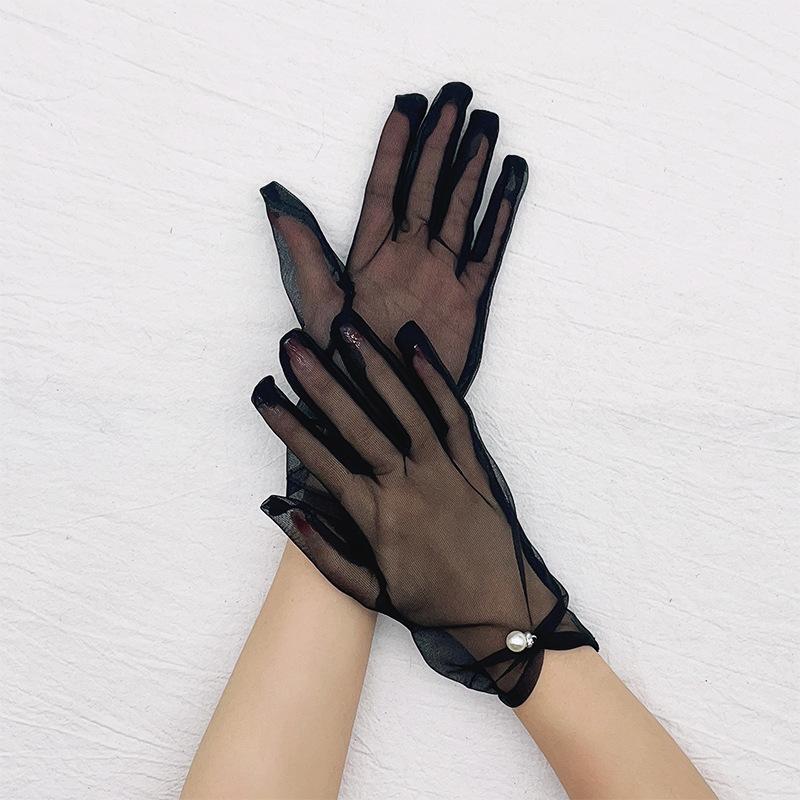 Summer Simple Sunscreen Mesh Lace Thin Pearl Gloves Wedding Dress Veil Accessories Gloves