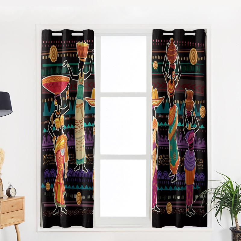 African Women Apron Ceramic Cartoon Window Curtains Bedroom Kitchen Decor Curtain Panel Window Curtains for Living Room