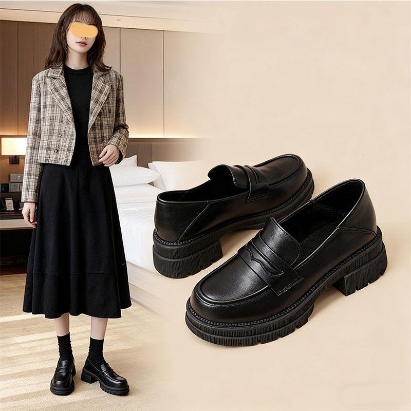 Nové boty zvyšující výšku, mokasíny na silné podrážce, retro jednoboty z měkké kůže pro ženy