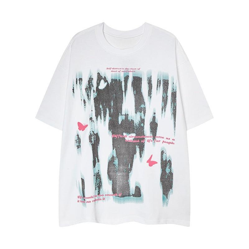 Gothic Graffiti Butterfly Y2k Street Fashion Trend Casual T-shirt Men's and Women's Luxury Brand Top