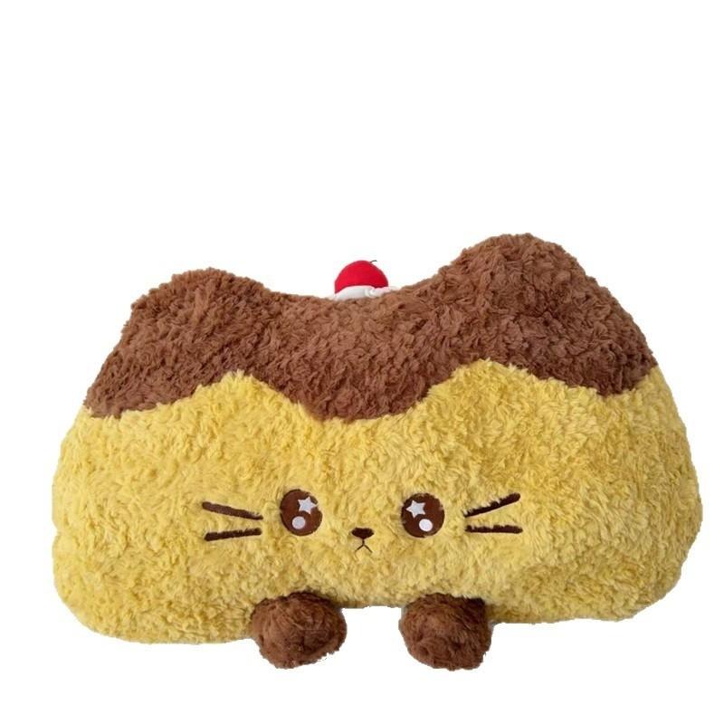 Cartoon Pudding Cat Lumbar Pillow With Plush Cover For Bed Sofa Support