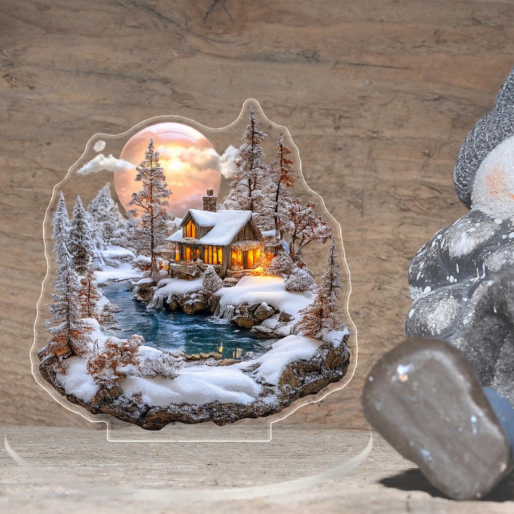 2D Christmas House Snow Scenery Acrylic Ornament