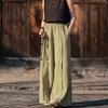 Johnature Women Vintage Wide Leg Pants Spring Solid Color Elastic Waist Loose Trousers Patchwork Long Pants