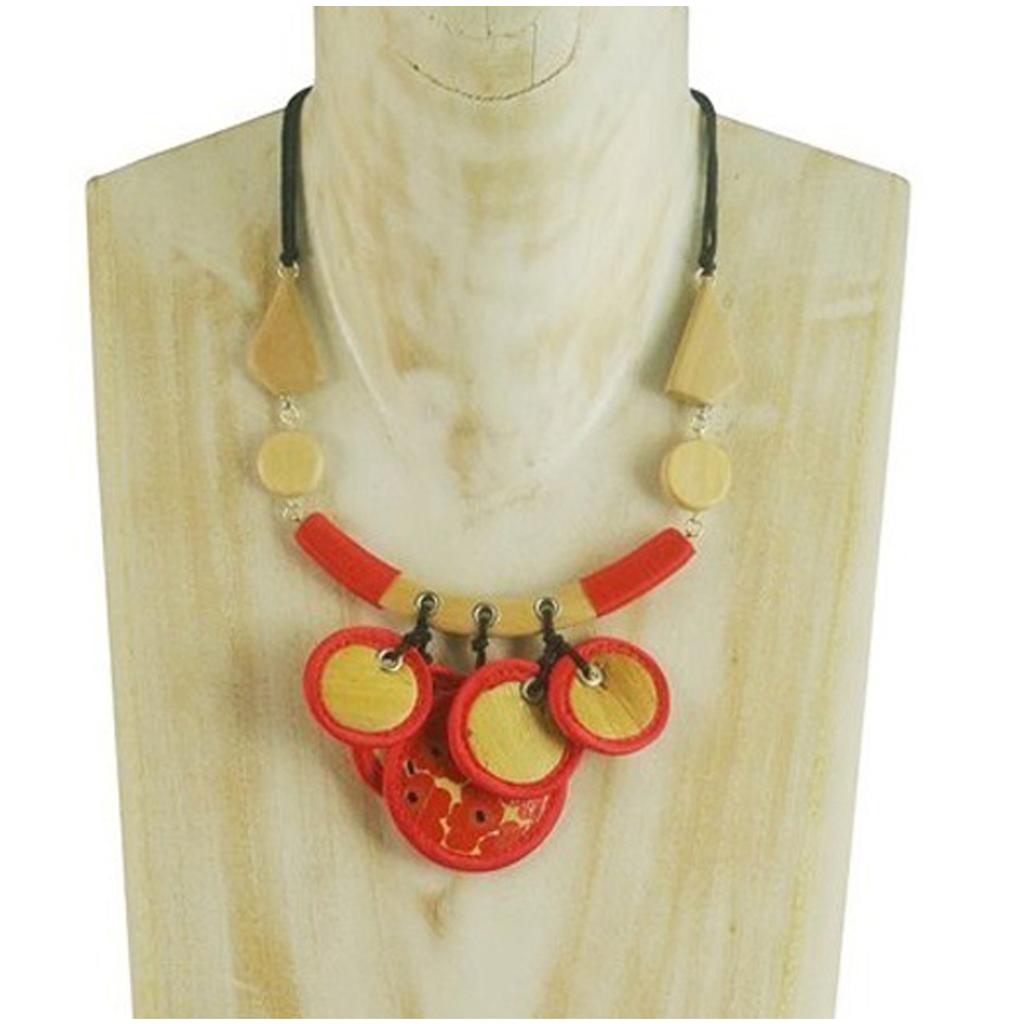 Les Trésors De Lily [R4306] - Collier artisanal 'Mistinguette' rouge beige (sakura) - 11x10 cm