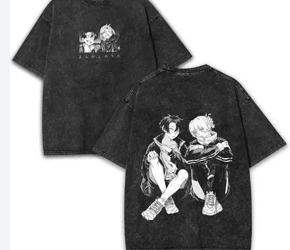 Japanese Hot Anime CALL OF THE NIGHT Washed Tees Oversized High Quality Unisex Hot Product Washed Retro Fashion Couples Classic