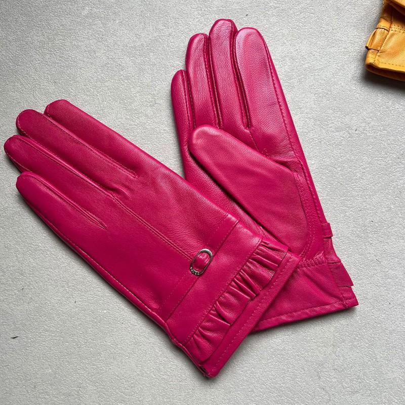 Womens Sheepskin Leather Gloves Warm Fleece Lined Cute Lace Trim Winter Driving Split Finger