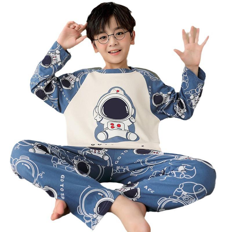 Boys' Cartoon Long-Sleeve Pajamas - Spring/Fall, Lightweight Summer Home Wear, Sizes for Toddlers to Big Kids