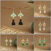 Silver Needle Green Tassel Cheongsam Fan Earrings