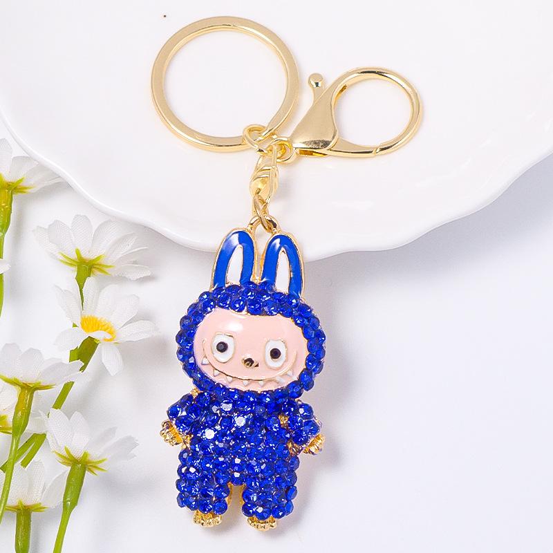 Cross Border Popular Cartoon Doll with Canvas Keychain, Small Pendant Accessories, Rhinestone Metal Rabbit Keychain