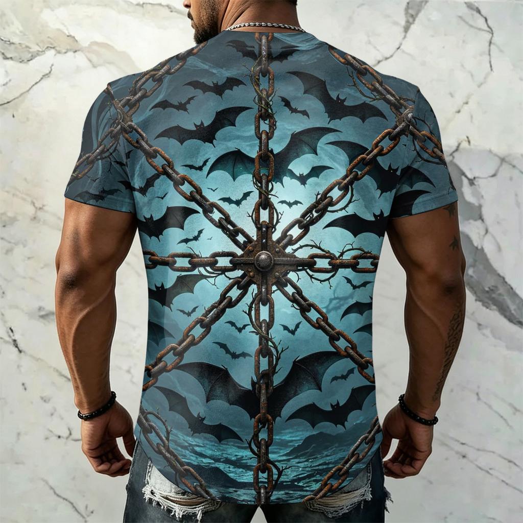 Men's Halloween Print Vintage Texture Short Sleeve T Shirt Loose Breathable Summer Sports Streetwear Casual Everyday Top