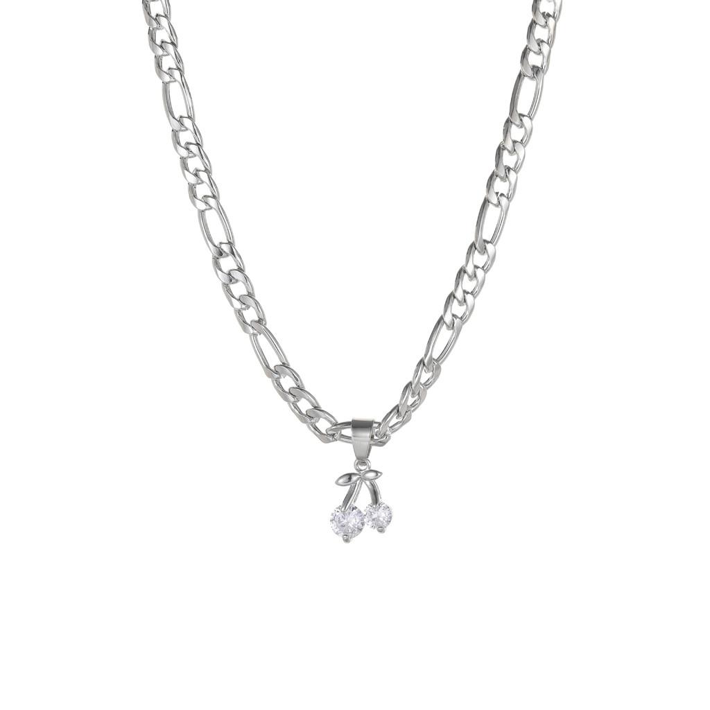 Trendy Retro Cherry Pendant Necklace With Sparkling Rhinestones For Fashion Lovers