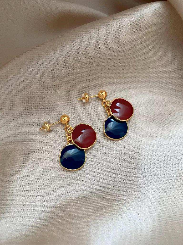 Maillard Rode & Blauwe Ronde Stud Oorbellen 2025 - Retro High-End Dames Hangende Oorbellen