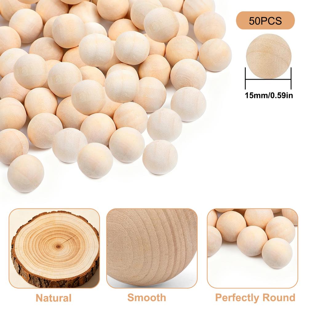 1-50Pcs Wood Ball Dia 6mm-75mm Wooden Primary Color Solids Round Wooden Ball Decoration DIY Home Painted Parts