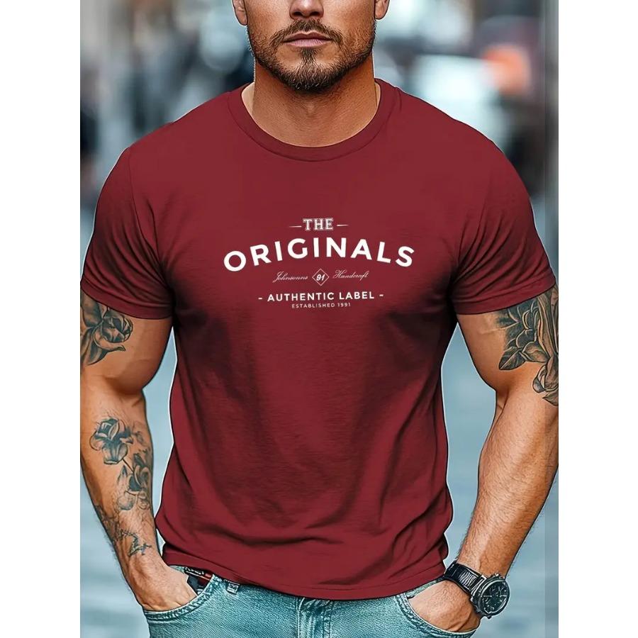 Herr 100% Polyester Sommar Casual T-shirt - Mjukt Andningsbart Rundhalsad Kortärmad Tee med "The Originals" Tryck