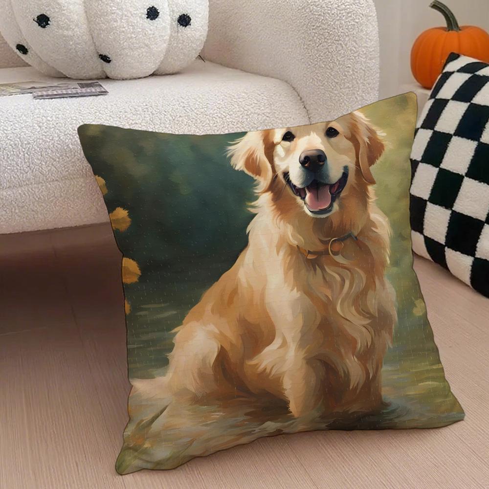 Golden Retriever Cushion Cover Linen Pillow Case Soft Breathable Protective Couch Room Decoration