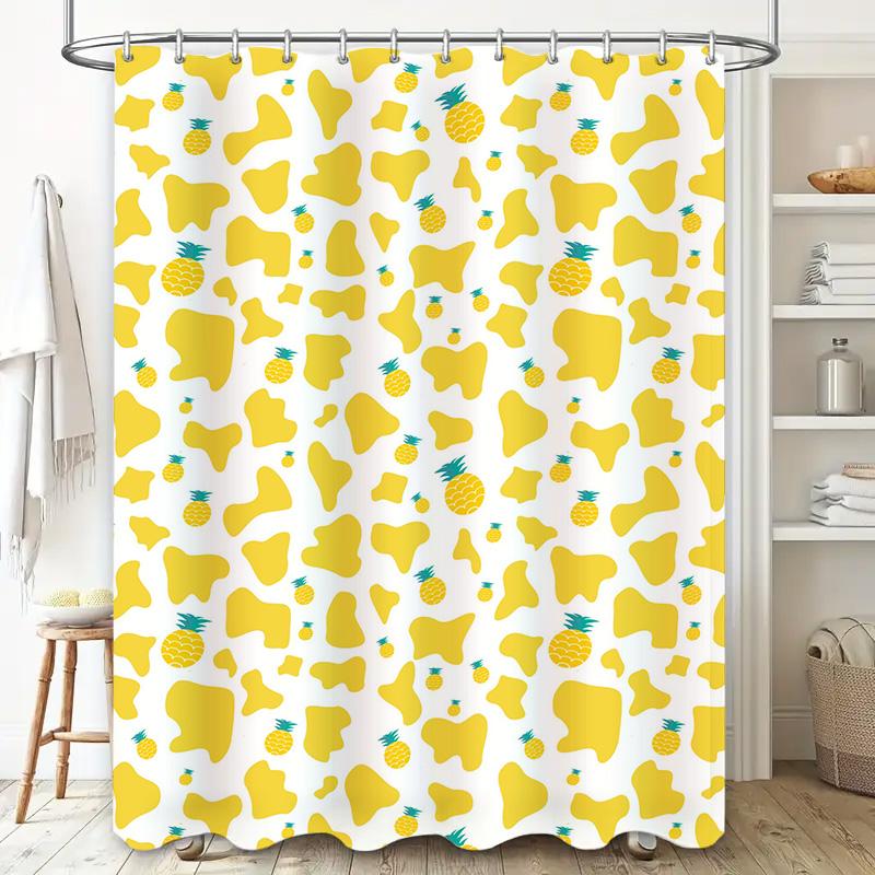 Bright Yellow Pineapple Pattern Shower Curtain Waterproof Bath Decor Bathroom Liner Perfect for Kids Room Master Bathroom
