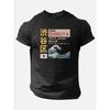 Men'S Heavyweight 180gsm Japanese Culture T-Shirt - Great Wave Off Kanagawa & Tokyo Skyline Graphic Print, Black Casual Round Neck Short Sleeve Tee