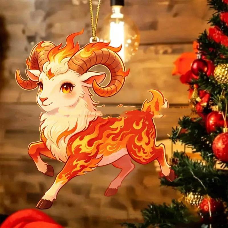 Acryl Chinesisches Tierkreiszeichen Ziege Hängendes Ornament Glücksbringendes Rotes Gold Design Für Frühlingsfest Jahr Heimdekoration
