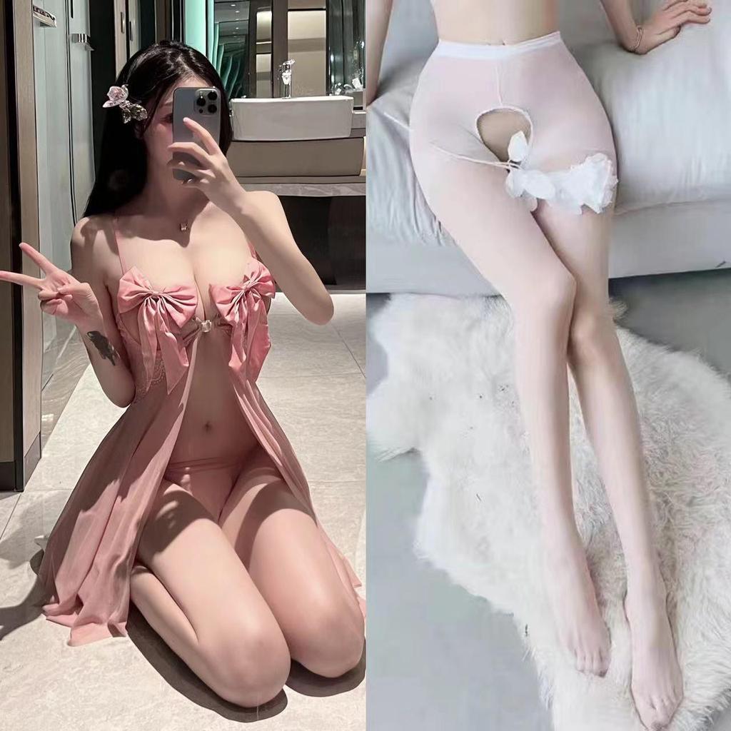 Französisches romantisches Meeresschmetterling-Cami-Nachthemd mit tiefem Rückenausschnitt und Schleifendesign