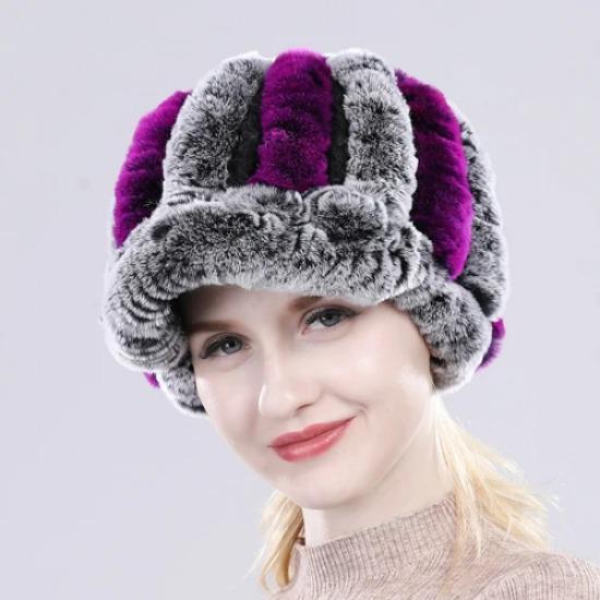 Lady Real Rex Rabbit Fur Hat Winter Knitted Natural Rex Rabbit Fur Caps Russia Women Warm Real Fur Beanies Hats