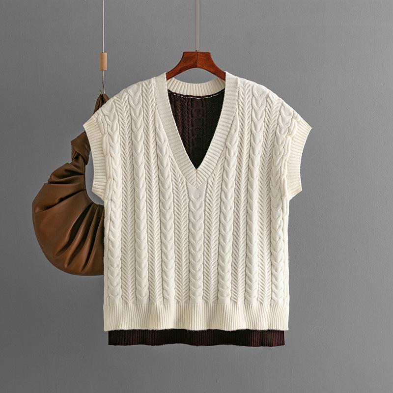Winter Sweater European and American Knitted Vest Pullover V-neck Vest Sweater Sleeveless Top for Women
