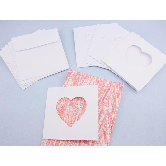 5 Cartes et enveloppe DIY blanches 13x13cm Coeur