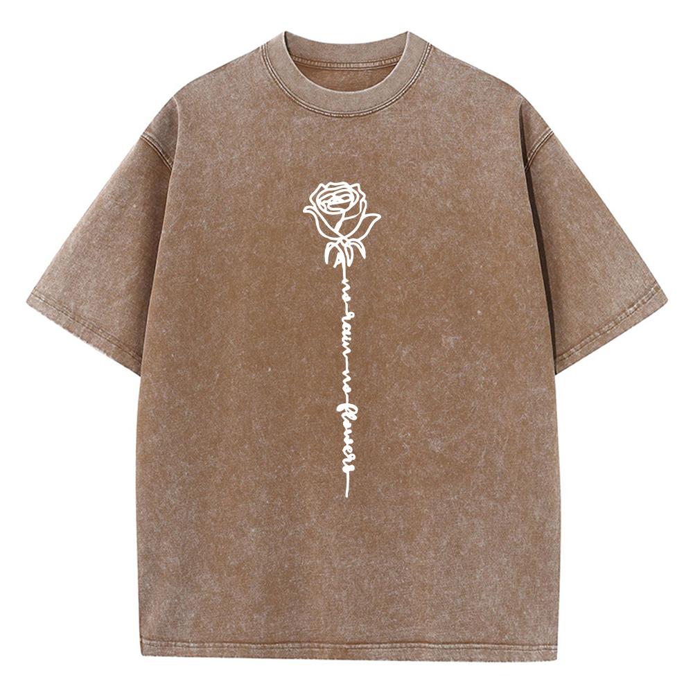 White Printed Roses Flower Print Man T Shirt Fitting Cotton T Shirts Leisure Casual T-Shirt Pleasure Street Short Sleeved