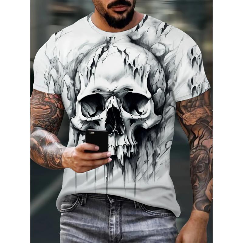 Men's Short Sleeve Tee 3D Skull Print Tops Crew Neck T-Shirts Summer Oversized T-Shirt Hip Hop T-Shirts