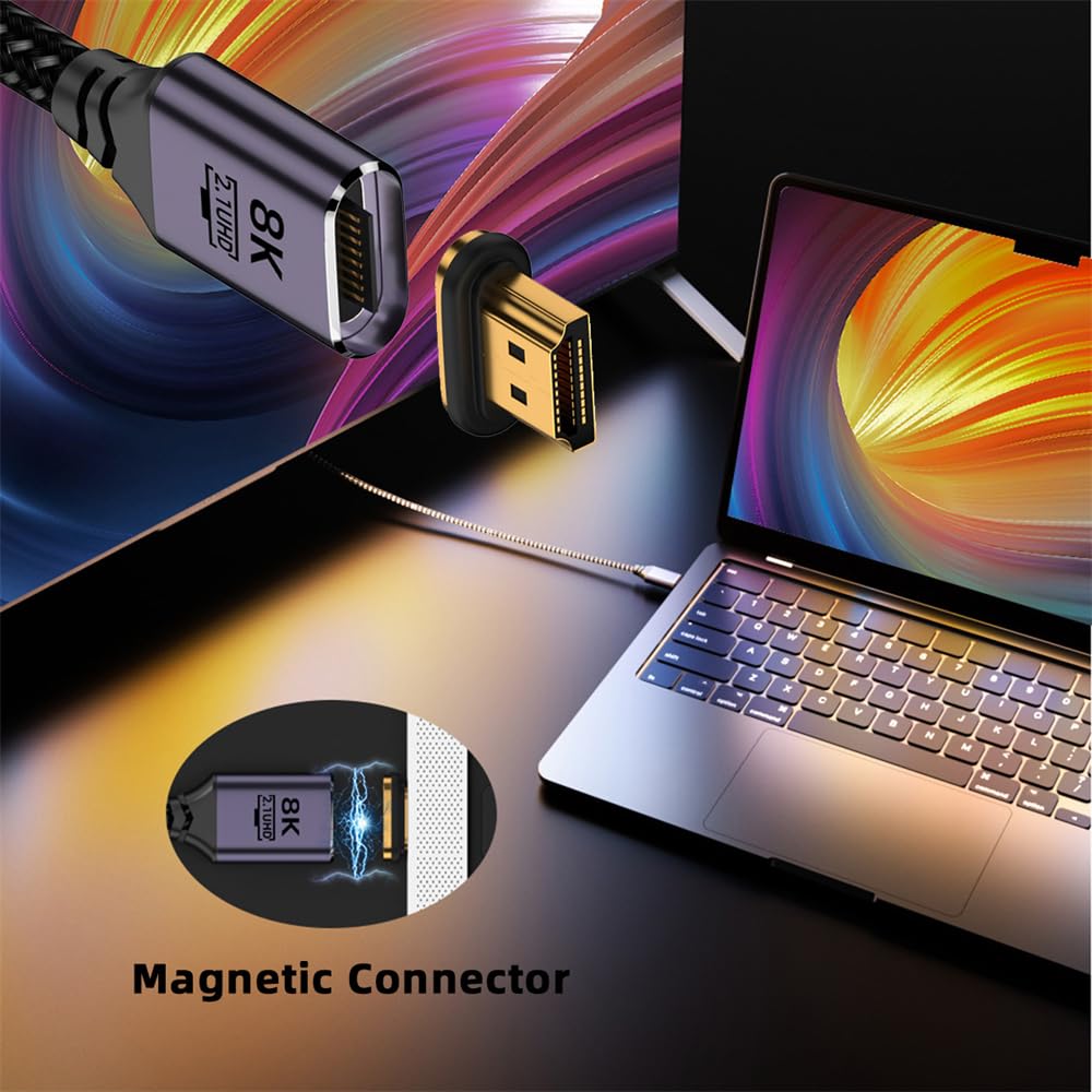 xiwai Magnetic 8K HDMI Male to Male Video Aluminum Shell for Laptops and HDTVs 2.1 Type-A Cable, 6.6ft, Braided,