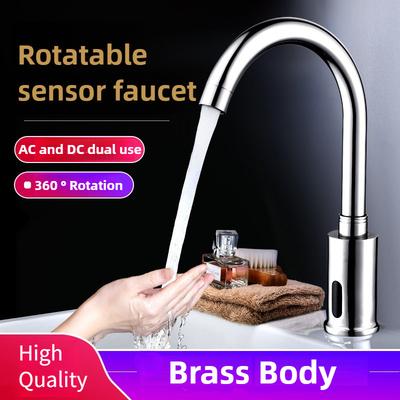 Grifo con sensor inteligente totalmente automático para cocina, grifo de agua de cobre, dispositivo doméstico para lavado de manos en lavabo de baño