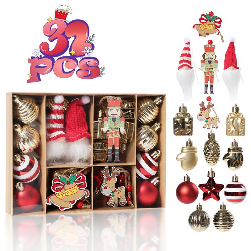 32ks/sada Sada vánočních ozdob na stromeček Elektrogalvanicky pokovené Malované Závěsné dekorace na Vánoce Narozeniny Dřevo Tkanina PS Sváteční dekorace