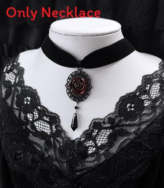 Gothic Rose Choker Necklace With Cross Chain For Women Halloween Accessories