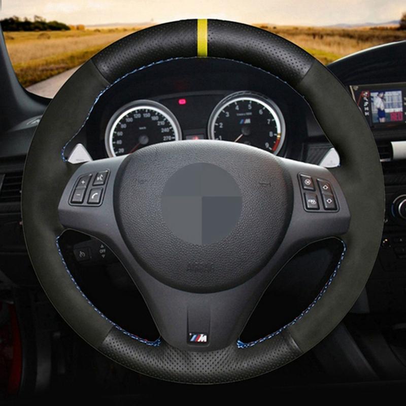 Customized Car Steering Wheel Cover Black Suede Steering Wheel Braid For BMW M Sport M3 E90 E91 E92 E93 E87 E81 E82 E88 X1