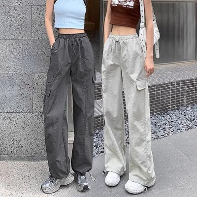 Nuovi Salopette Estivi Americani da Donna a Vita Alta con Coulisse Pantaloni che Mostrano Un Caduta Sportivi a Gamba Larga