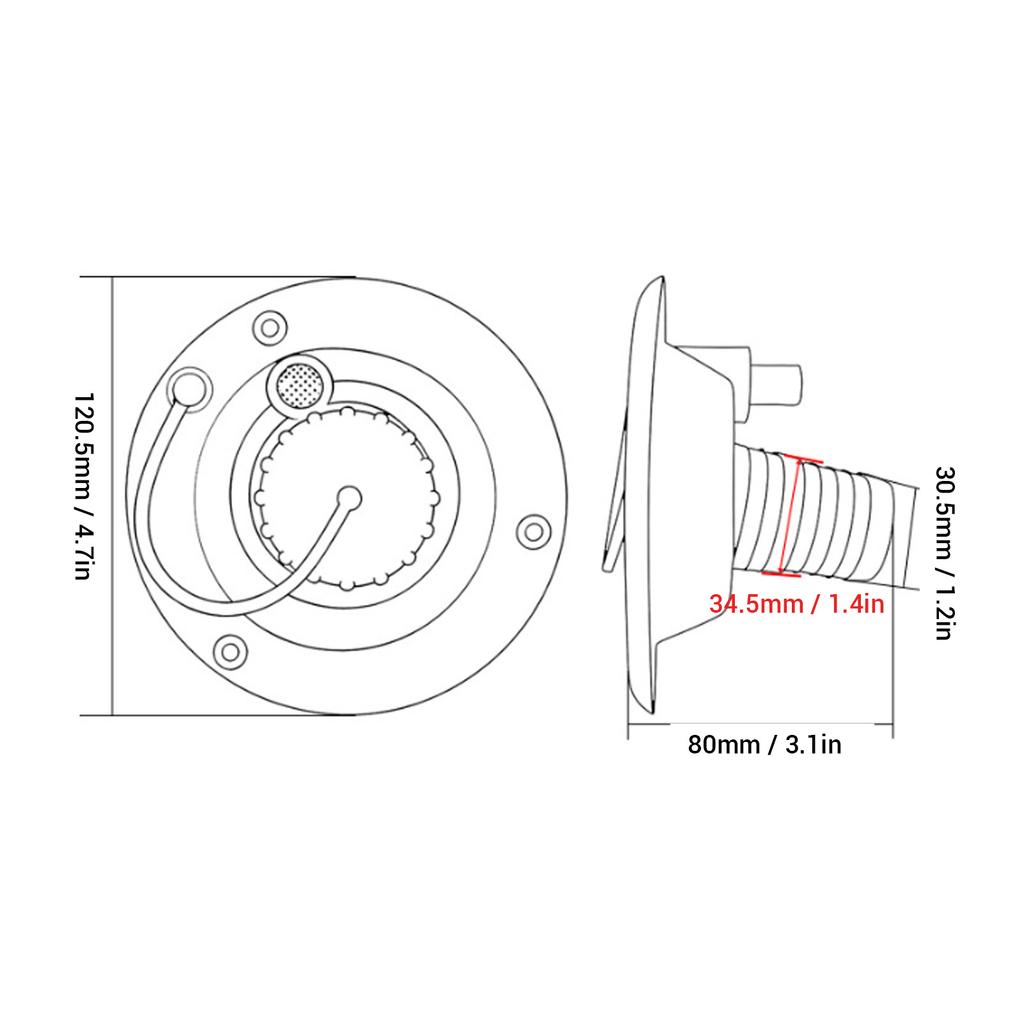 RV Gravity Fresh Water Fill Inlet Round with Lid Anti Lost Strap Anti Overflow PP for Trailer Motorhome