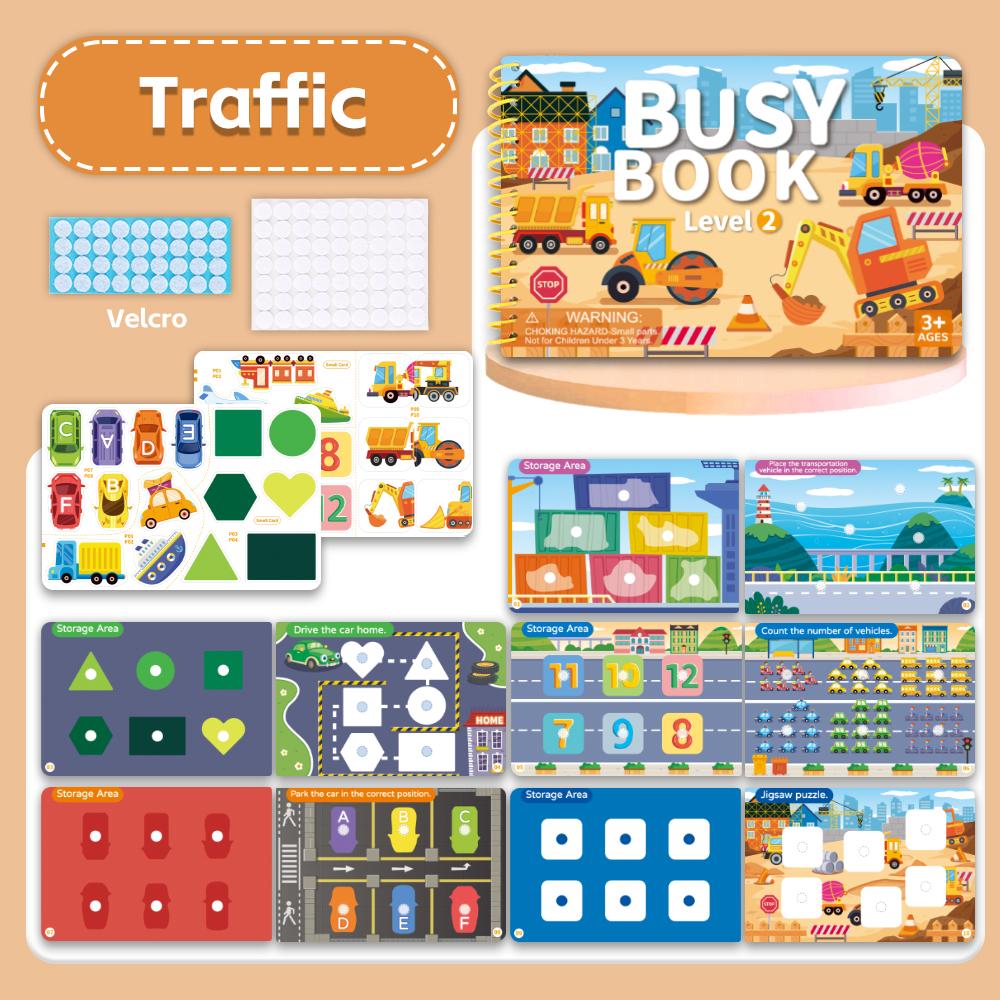 DIY Lern ruhiges Beschäftigungsbuch 4 Themen Cartoon Reise Aufkleberbücher Aufkleberspiel Montessori Klebebuch Spielzeug Geschenke Kinder Kinder