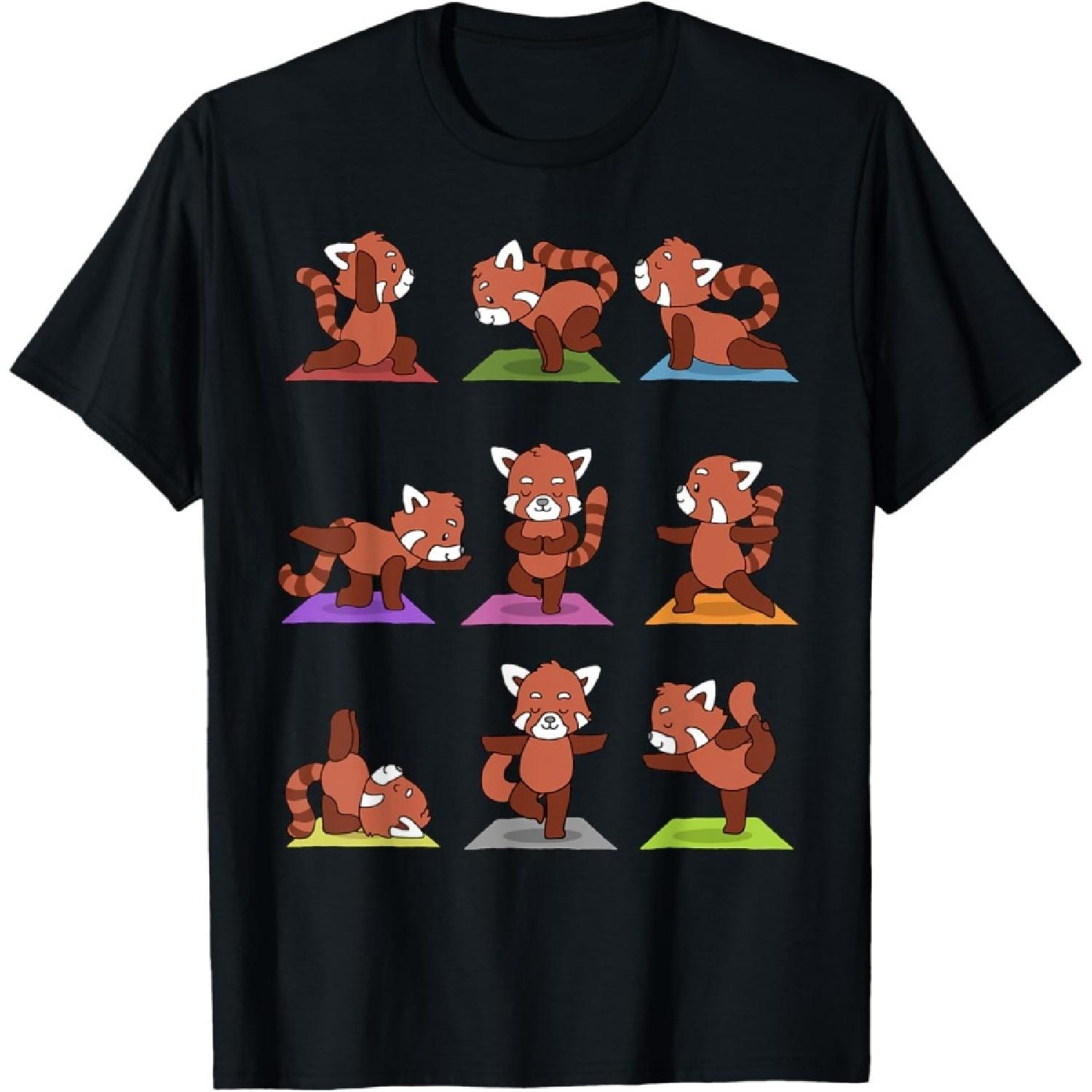Red Panda Yoga T-Shirt Funny Red Pandas In Yoga Poses Tee T-Shirt S