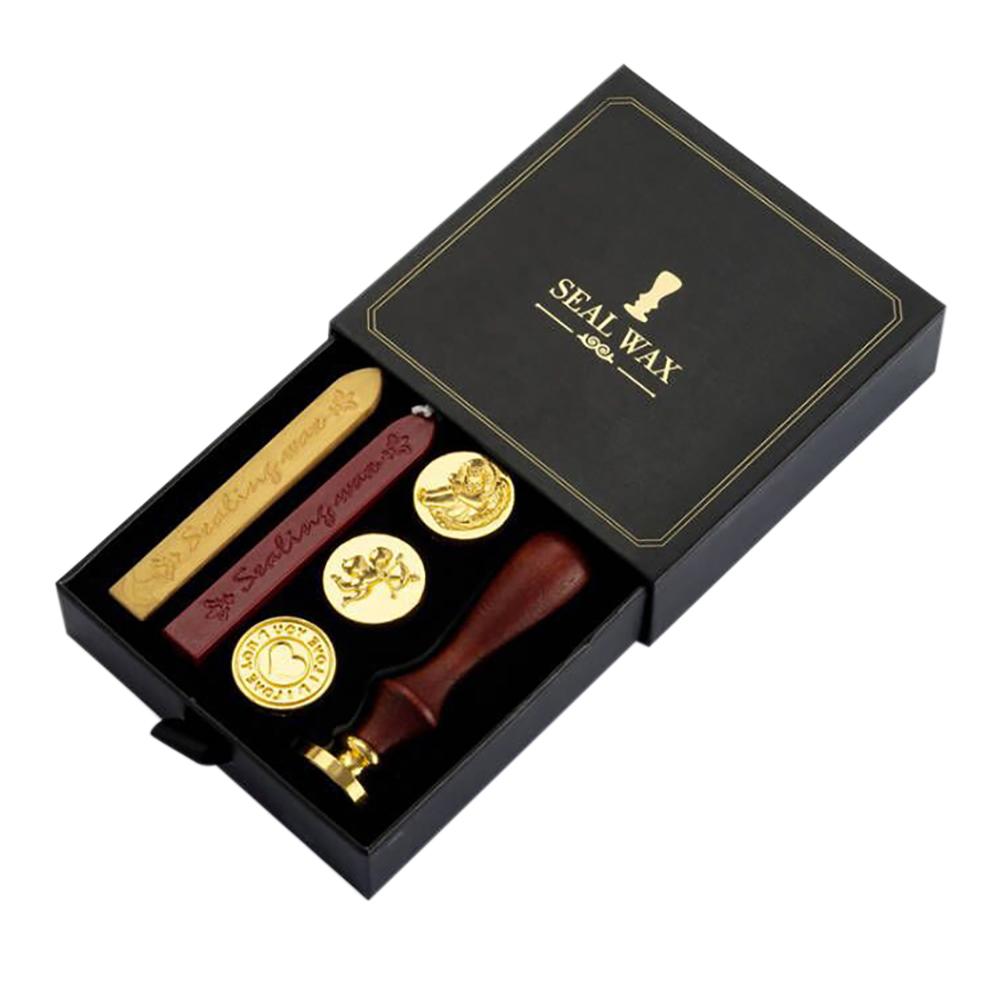 

Retro Wax Seal Set Wooden Handle Exquisite Wax Seal Stamp Set Fire Paint Seal Set Envelope Invitation Sealing Wax Craft Gift Box