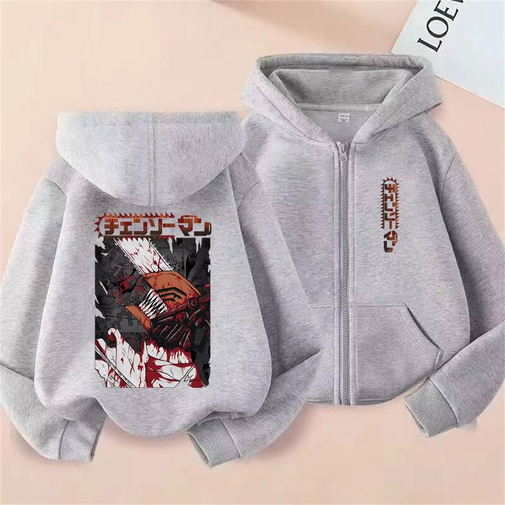 Japanischer Anime Chainsaw Man Denji Pochita Doppelseitiger Druck Reißverschluss-Hoodie Herren Damen Mode Manga Übergroße Zip-Up-Jacke Mantel