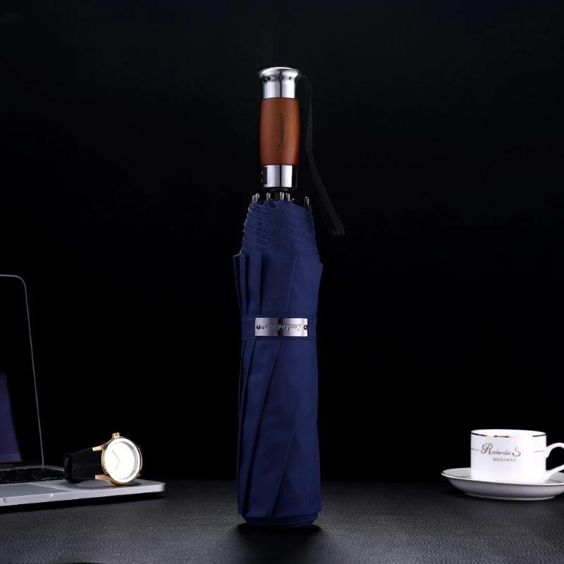 

Automatic Umbrella Large Parasol Male Business Folding Umbrellas Reinforced Waterproof Rain Resistant Lightweight Uv Protection metal-fiber composite&10K синий