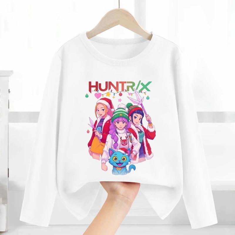 Merry Christmas Kpop Demon Hunters Print Fashion Kids T Shirt Casual Children Clothes Autumn Baby Boys Girls Long Sleeve T-shirt
